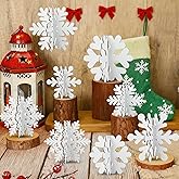 Chunful 48 Pcs Winter Wooden Snowflake Table Decorations 3D Snowflake Tabletop Christmas Hanging Signs Centerpiece for Xmas Home Wonderland Decor Party Supplies Holiday(White)