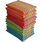 DG Collections Salsa Stripe Kitchen Dish Towels, 100% Cotton, Highly Absorbent, Multi Purpose Waffle Tea Towels for Cooking, Drying & Cleaning, 16x28 Inches, Pack of 12