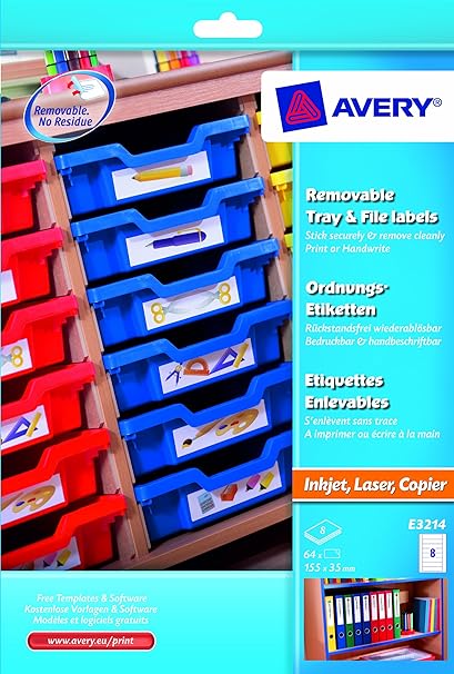 Avery E3214 Self Adhesive Removable Tray And File Labels 8 Labels