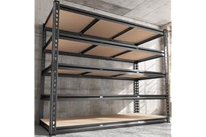 REIBII 48" W Garage Shelving 3020LBS Storage Shelves 5 Tier Heavy Duty Shelving Adjustable Garage Shelves for Basement, Warehouse, Commercial, Easy Assemble, 48" W x 72" H x 24" D