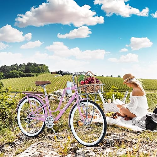 Pink Amazon Ladies Bike With Basket LayBurst Beach Cruiser Bike
