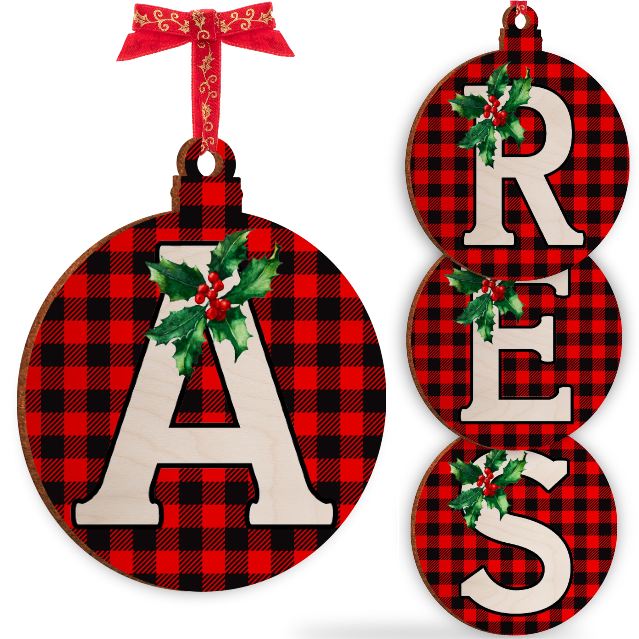 Christmas Initial Wooden Ornaments - Personalised 10x10cm - Xmas Babubles Gift for Noel Tree Decorations C1 (Initial #A)