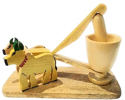 Crafts India Handcrafted Wooden Dolls -Oil Extracting Oxen-Ganagada Yettu Doll