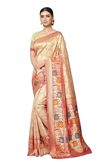 Leeza Store Womens Banarasi Silk Kanjivarm Patola Style Silk Saree (Cream Color_Free Size)