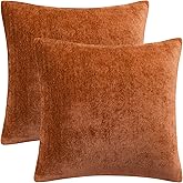 PiccoCasa Set of 2 Chenille Throw Pillow Covers, Soft Decorative Cushion Covers Water Repellent Couch Pillowcase Home Cute Pillowcases for Sofa Car, 18x18 Inch Burnt Orange