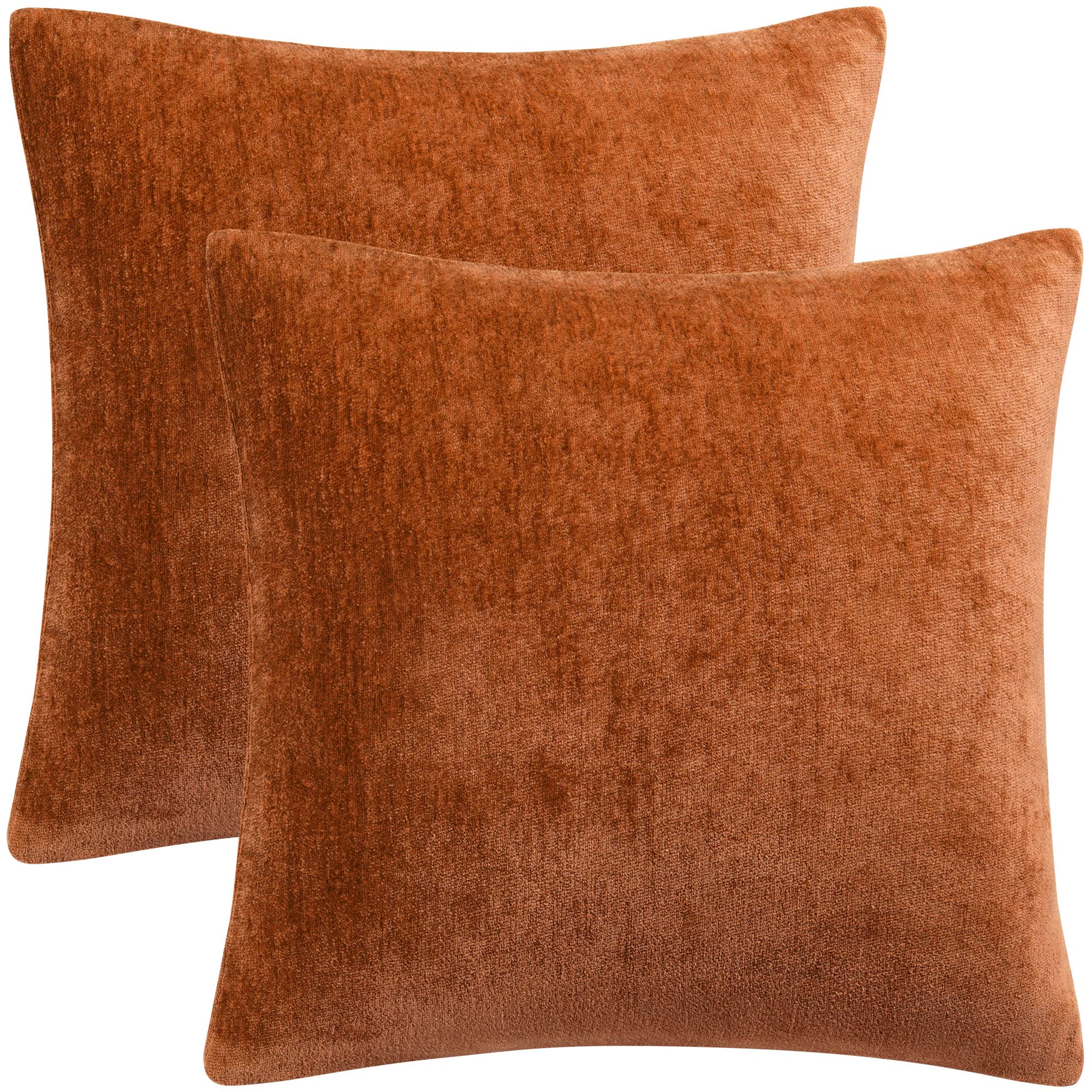 PiccoCasa Pack of 2 Decorative Cushion Covers for Sofa Bedroom, 16x16 Inches (40x40cm) Chenille Throw Pillow Covers Water Repellent - Burnt Orange Throw Cushion Covers with Invisible Zipper