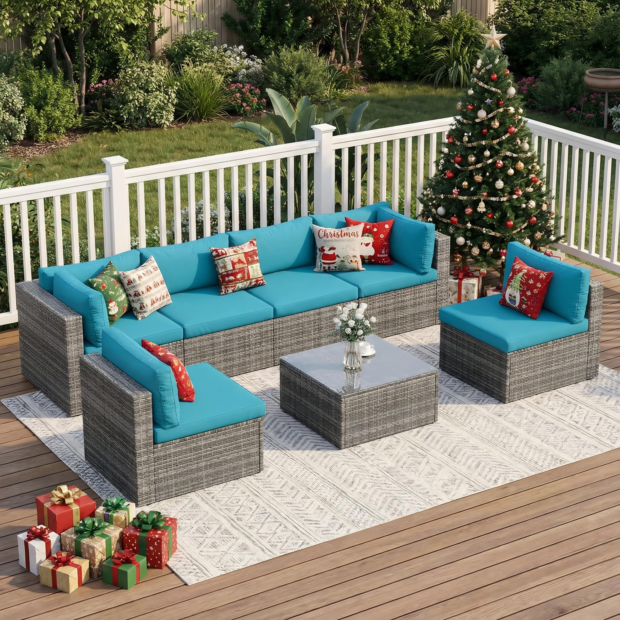 Photo 1 of *USED*
Wisteria Lane 7 Pieces Outdoor Patio Furniture Set, Wicker Outdoor Patio Sectional Sofas with Coffee Table, All-Weather Patio Conversation Set for Backyard Garden, Light Blue