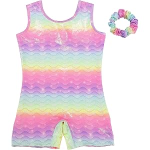 Gedrimi Gymnastics Leotards for Girls Sparkly Mermaid Rainbow Leopard Print One Piece Unitard for Kids 4-10Y