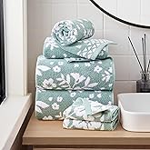 Lucky Brand Folk Floral 6 Piece Bath Towel Set - (2) Bath Towels, (2) Hand Towels, and (2) Washcloths - Iceberg Green Premium Bathroom Towel Set