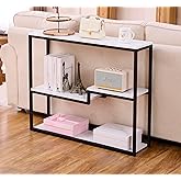 loglus Console Table for Entryway, Faux Marble MDF Sofa Table with Golden Frame (Multilayer, Black Frame)