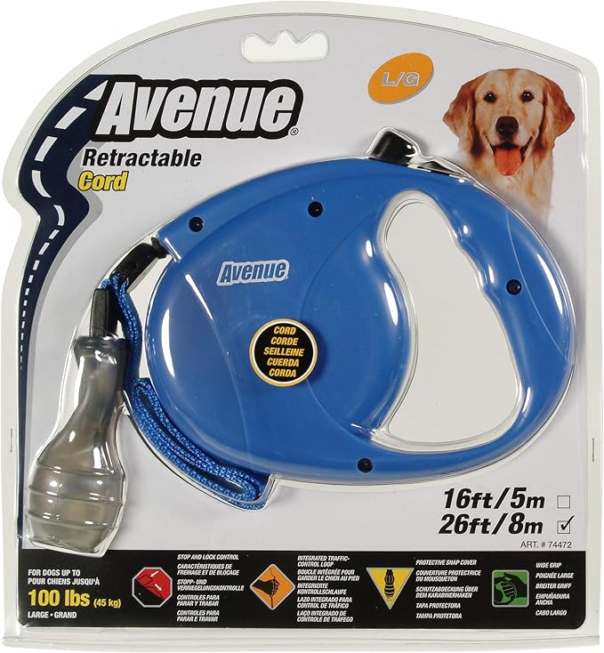 Avenue Retractable 26Inch Corded Leash for Dogs, Large, Blue Amazon