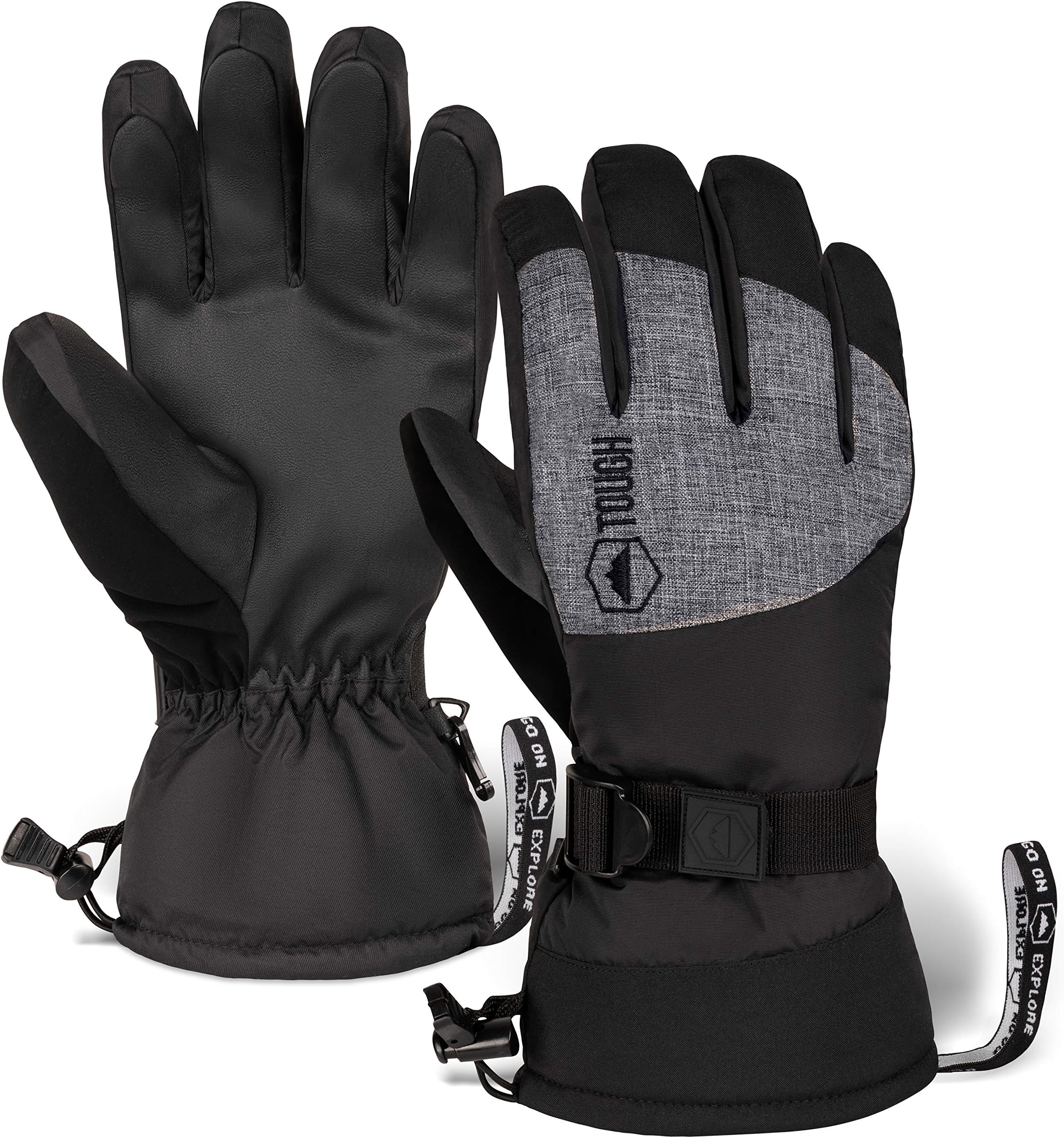 Ski & Snow Gloves - Waterproof & Windproof Winter Snowboard Gloves for Men & Women for Cold Weather Skiing & Snowboarding - With Wrist Leashes, Nylon Shell, Thermal Insulation & Synthetic Leather Palm