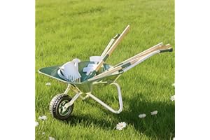 ROBOTIME Kids Wheelbarrow with Gardening Set – Metal Wheelbarrow Toddler Outdoor Play Toy with Garden Tools, Watering Can & P