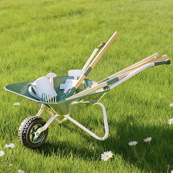 ROBOTIME KIDS WHEELBARROW WITH GARDENING SET – METAL...
