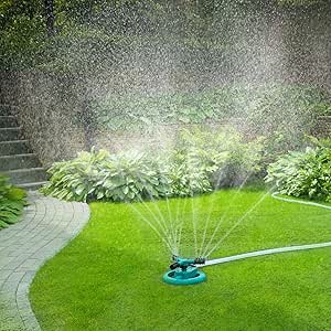 GOLDFLOWER Garden Sprinkler, Adjustable 360 Degree Rotation Lawn Sprinkler, Large Area Coverage, Multipurpose Yard Sprinklers for Plant Irrigation and Kids Playing