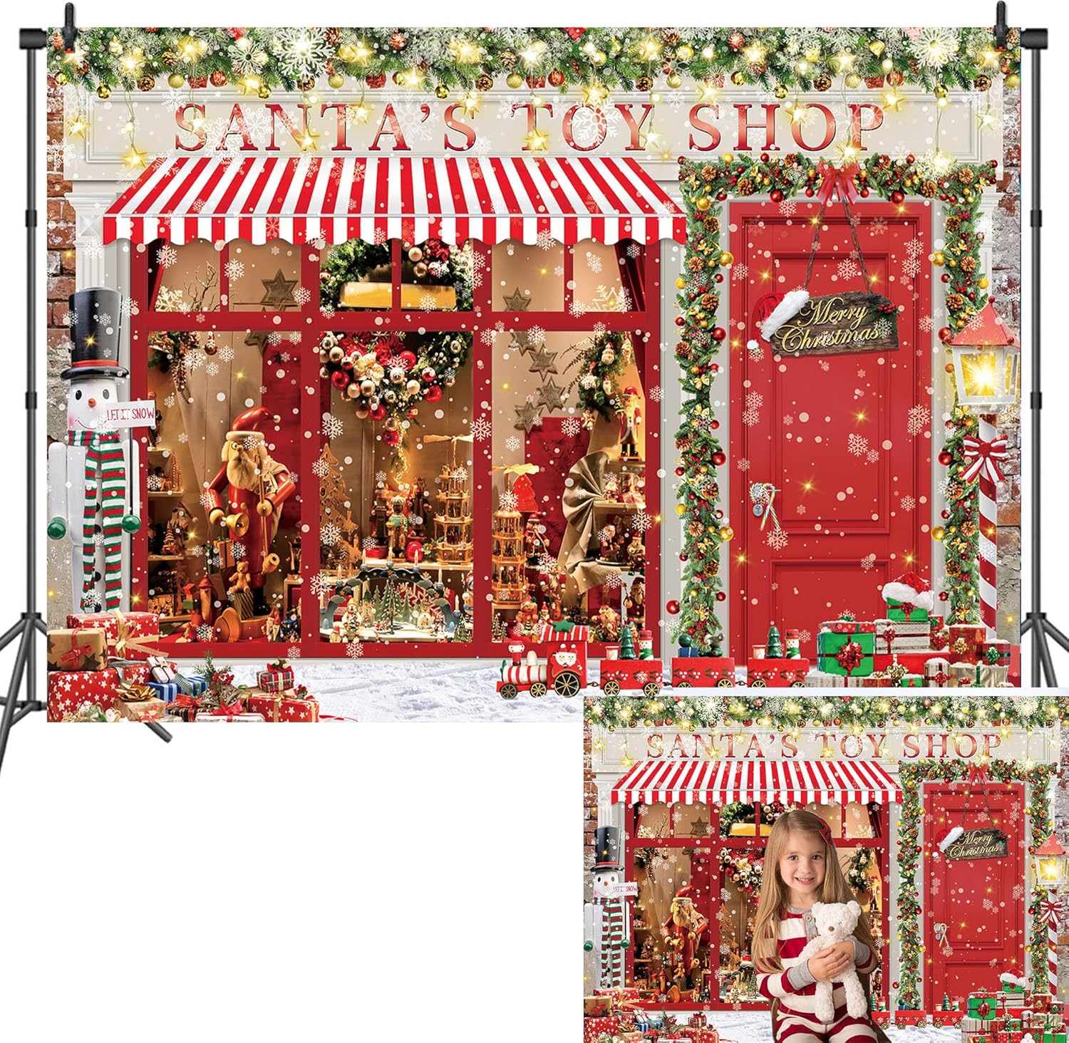 Nutcrackers - BAIFNEZ 8x6FT Santa's Toy Shop Display Backdrop Christmas Store Nutcracker Toys Gifts Snowflake Background Adult Kids Merry Christmas Party Supplies Decor