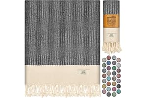 EPHESUS TOWELS Turkish Beach Towel - 36x70 inch Oversized - Herringbone Design - Turkish Towel for Beach Pool, Yoga - Prewashed, Lightweight, Quick Dry (Anthracite, Pack of 1)