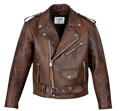 LEDER24H Herren Motorrad Lederjacke Biker Jacke braun 2015