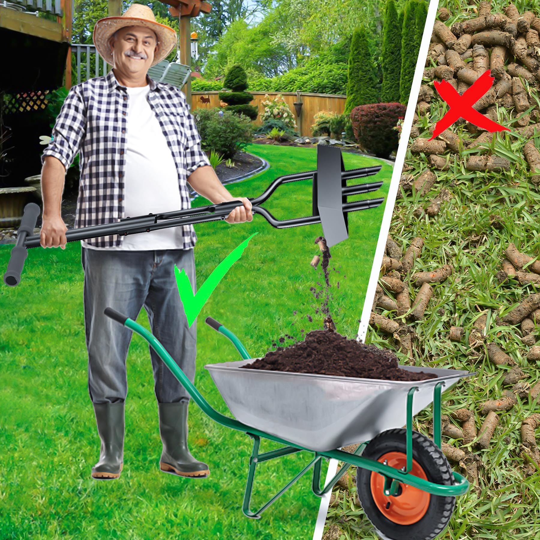 Kedoxi Lawn Aerator Coring Tool with Soil Corer Collector, Manual Lawn Coring Aerator 3 Core with Slope, Plug Aeration Heavy Duty Plug Core Aeration Tool for Lawns Garden Compacted Soils and Lawn Yard