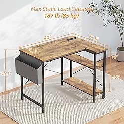TIQLAB Small Computer Desk with Power Outlets, 40