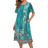 Lerliacr Womens Floral Nightgown Loose Fit Housedress Short Sleeve Sleep Dress with Pockets