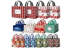 BlessedSeason 20 Pack Christmas Gift Bags Assorted Sizes, Reusable Tote Bag with Handle, Includes 4 Large 8 Medium 8 Small Goodie Bags for Her He