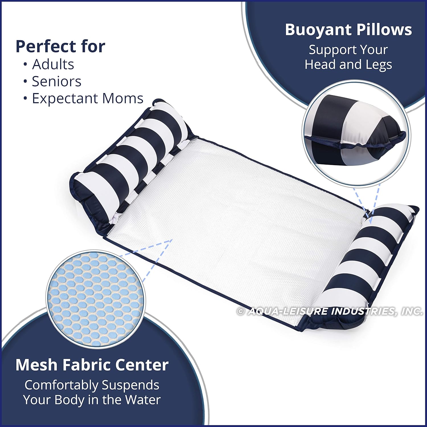 Aqua 4-in-1 Monterey Pool Hammock & Float, 50% Thicker, Patented Non-Stick PVC, Multi-Purpose Water Hammock (Saddle, Chair, Hammock, Drifter) Pool Chair for Adults - Navy: Toys & Games
