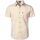 LucMatton Men's Gingham Short Sleeve Button Down Shirt Cotton Regular Fit Plaid Dress Shirts with Pocket