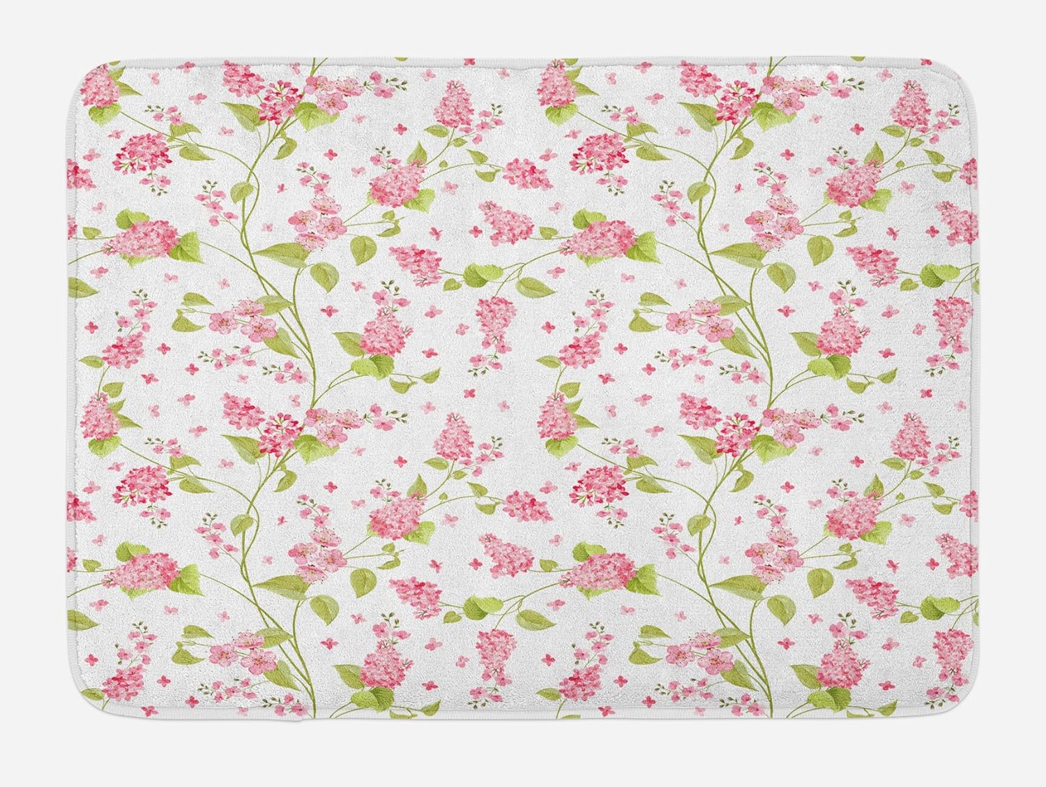 Ambesonne Shabby Flora Bath Mat, Nature Blossoms Buds Flowers Lavenders Florals Leaves Ivy Artwork, Plush Bathroom Decor Mat with Non Slip Backing, 29.5" X 17.5", White Green: Kitchen & Dining