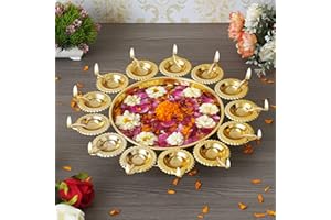 Webelkart Diya Shape Decorative Urli Bowl for Home Metal Handcrafted for Floating Flowers and Tea Light Candles Home ,Office and Table Decor| Diwali Decoration Items ( 14 Inches), Gold