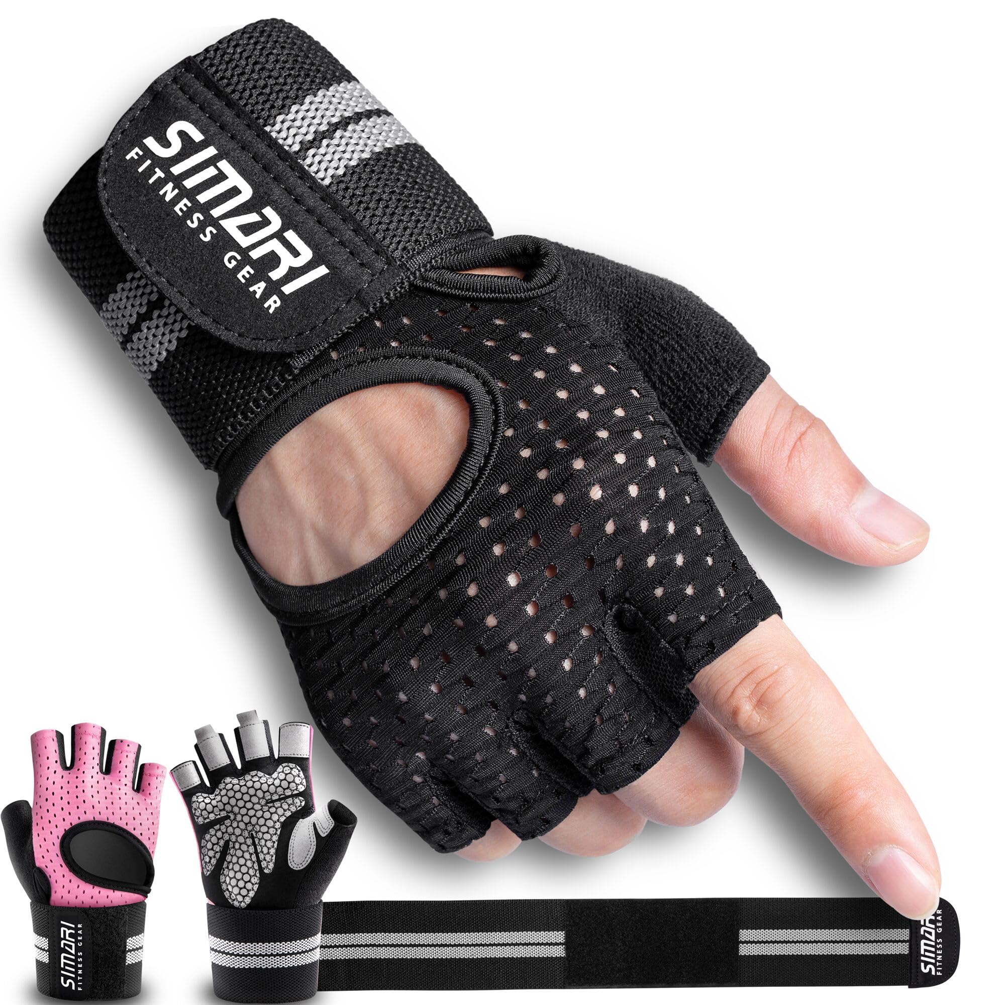 Photo 1 of SIMARI Breathable Workout Gloves for Men Women, Padded Weight Lifting Gloves with Wrist Wraps Support, Full Palm Protection, Grip for Gym Training, Fitness, Weightlifting, Exercise Fingerless Black