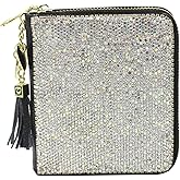 Bestbling Bling Crystal Credit Card Wallet Leather RFID Wallet for Women Wallet Zip Leather Card Case Holder Organizer (Silver)