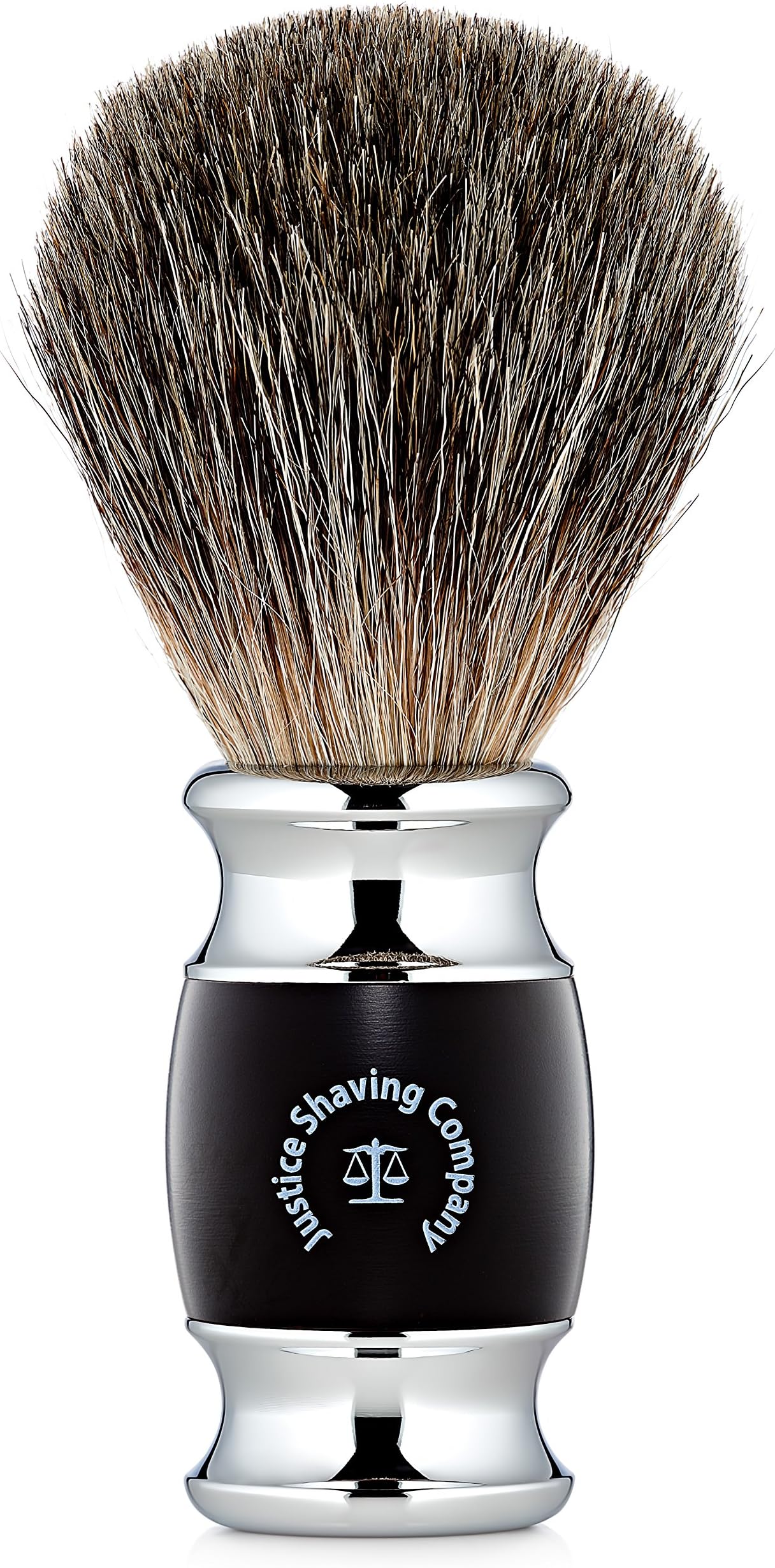 Justice Shaving Company Pure Badger Shaving Brush - Exquisite and Affordable Addition to Your Wet Shaving Set - Genuine Badger Hair Shaving Brush - Optimal Shave Brush for a Classic Wet Shave (Black)