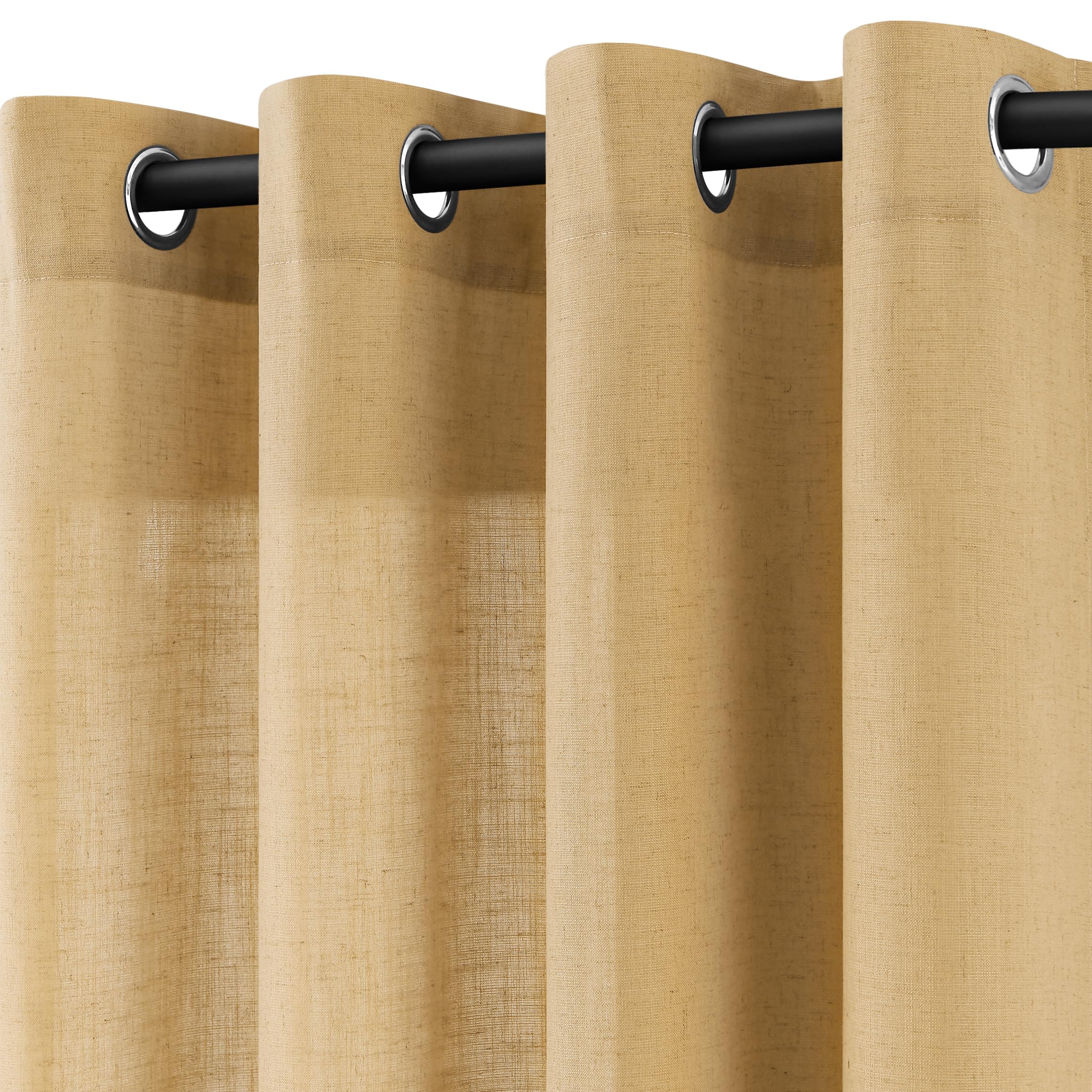 Jowels Gold Yellow Linen Curtains 108 Inch Length 2 Panels for Living Room Bedroom, Light Filtering Sheer Curtains 108 Inches, Modern Farmhouse Grommet Semi Sheer Soft Privacy Drapes Image