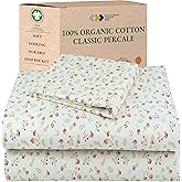 California Design Den Twin XL Floral Bed Sheet, 100% Organic Cotton Percale Sheets, Deep Pocket Twin XL Sheets & Pillowcase Set - Floral