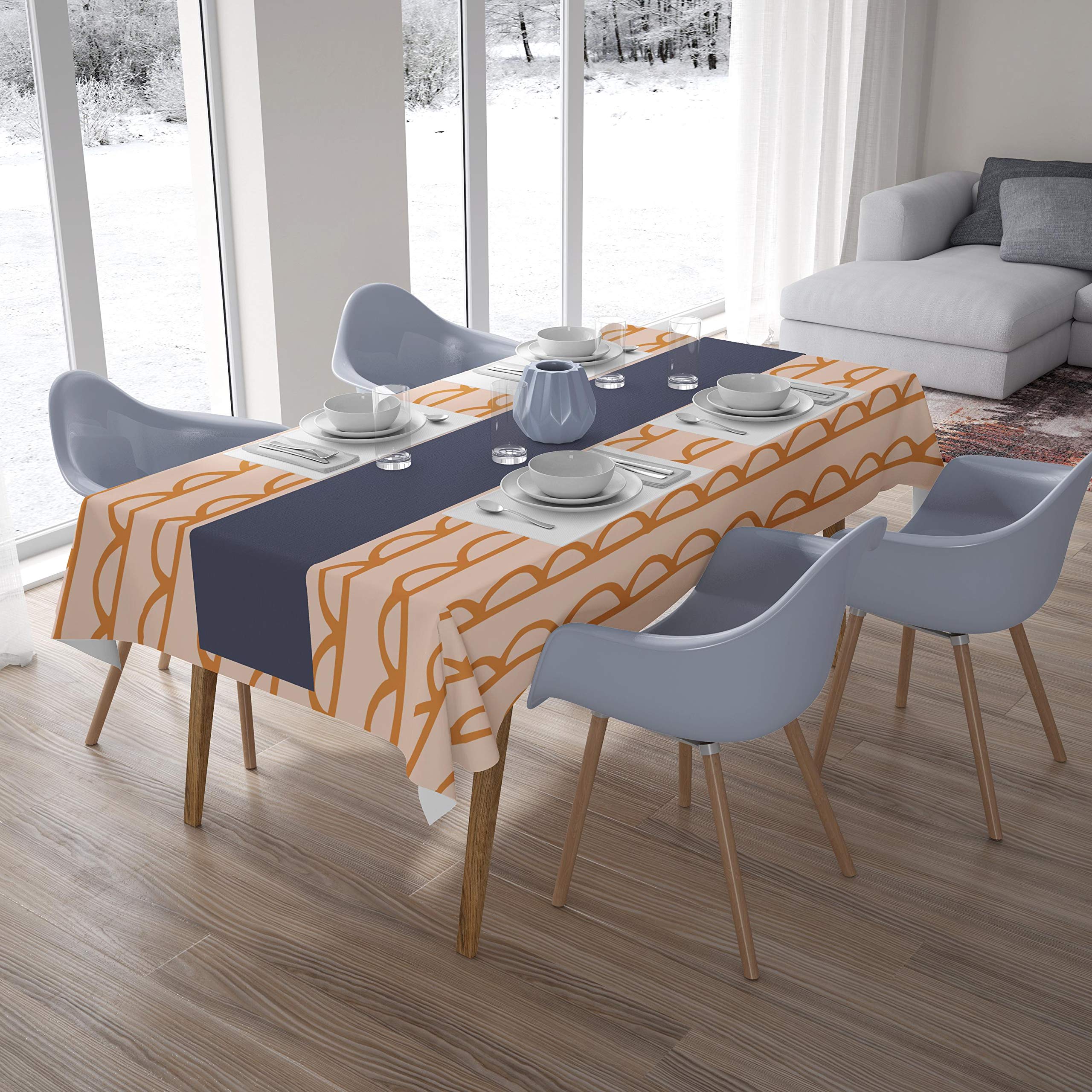Bonamaison Kitchen Decoration, Tablecloth, Orange, Off White, 140 x 200 Cm - Designed and Manufactured in Turkey