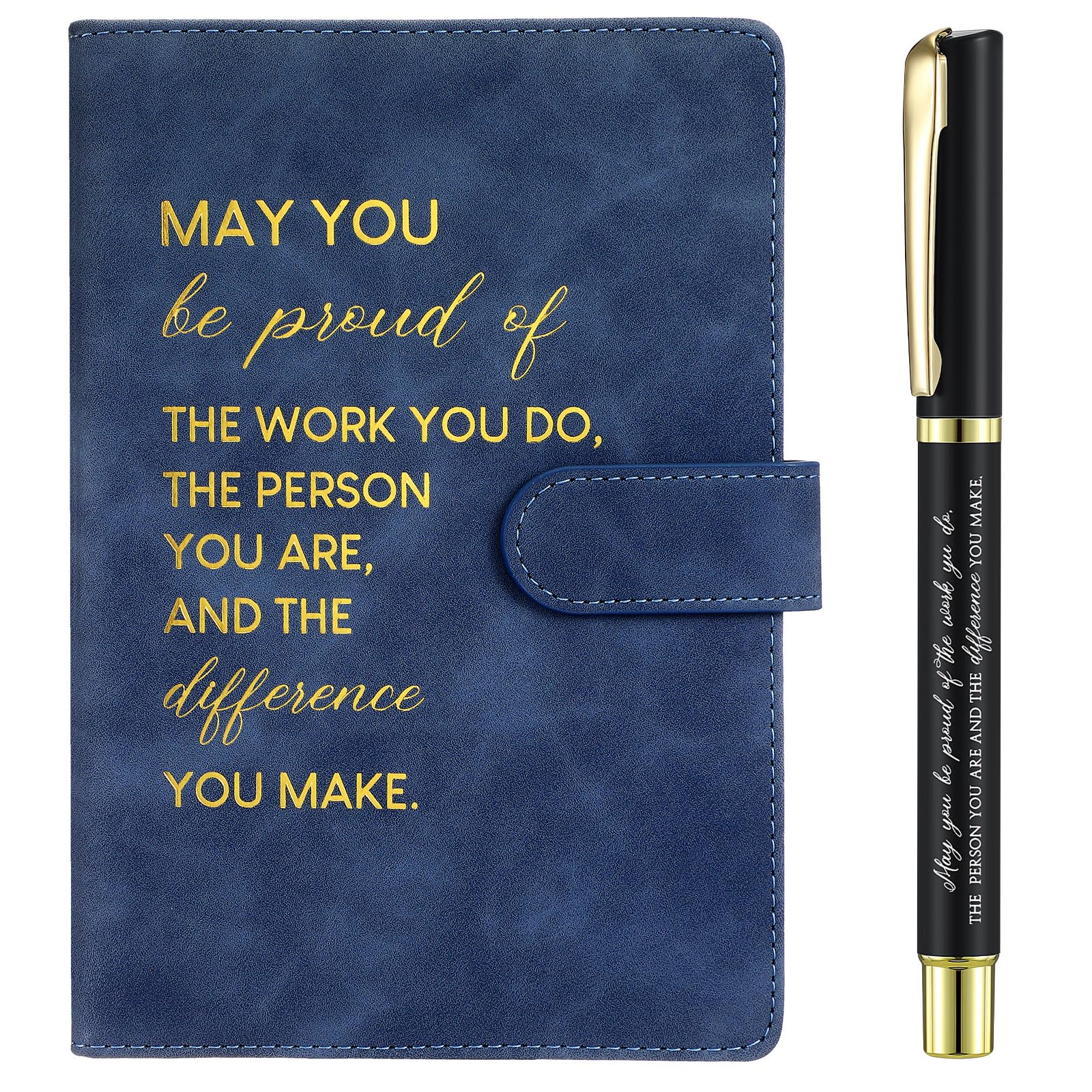 Sinmoe Inspirational Leather Notebook and Pen Set, Employee Appreciation Thank You Gifts New Job Leaving Gifts for Men Women Volunteer Team Colleague Coworker Teacher Office(Dark Blue,Difference)