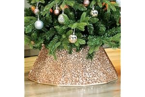 Blissun Sparkling Champagne Gold Christmas Tree Collar – Color Shifts with Light – 25.2″ Bottom / 14.9″ Top Foldable Base Cover