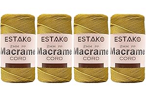 Estako 2 mm PP Polyester Macrame Cord (4 Skeins Pack) 100% Polypropylene Perfect Supplies for DIY Crafts Wall Hanging, Plant Hangers, Knitting (4 x 7 Oz) / (4 x 246 Yrds) (3050 - Gold)