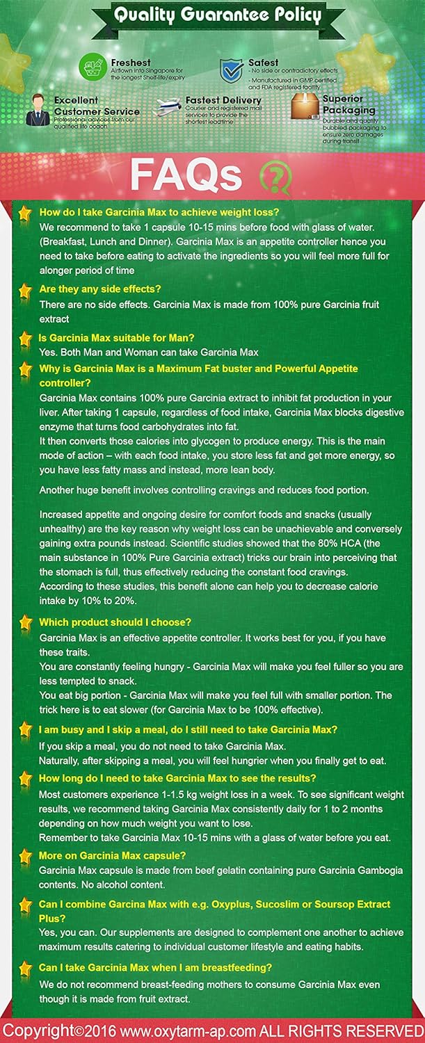 Amazon.com: Garcinia MAX 100% Pure Garcinia Cambogia 7500mg 80% HCA, Extra Strength. Natural Appetite Suppressant, Carb Block, Caffeine-free, NEW Formula, ...