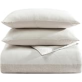 Vera Wang - Queen Comforter Set, Premium Cotton Bedding Set with Matching Shams, Chic Room Essentials, Oeko-Tex Certified (Chenille Waffle Stripe Beige, Queen)