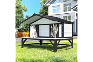 TIMHAKA Outdoor Cat House Weatherproof with Triple Insulation, Insulated Feral Cat Houses with Radiant Technology Keeps Warm, Large Outside Shelter with 2 Room, Weatherproof Stray Animal Cage