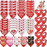 Syhood 60 Pcs Valentine‘s Day Balloon Set Heart Assorted Foil Balloons 18 Inches I Love You Romantic Party Decorations for Valentine‘s Day Special Night Proposal Parties, 14 Designs