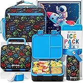 Fimibuke Bento Lunch Box for Kids - Toddler Snack Bento Box Container with 3 Compartments, Stainless Steel Water Bottle, Insulated Lunch Bag, Ice Pack Set for Ages 3-12 Girl Boy Daycare Back to School