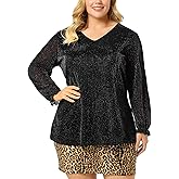 Agnes Orinda Women's Plus Size Top Metallic Party Glitter Long Sleeve Shiny Disco Sparkle Tops