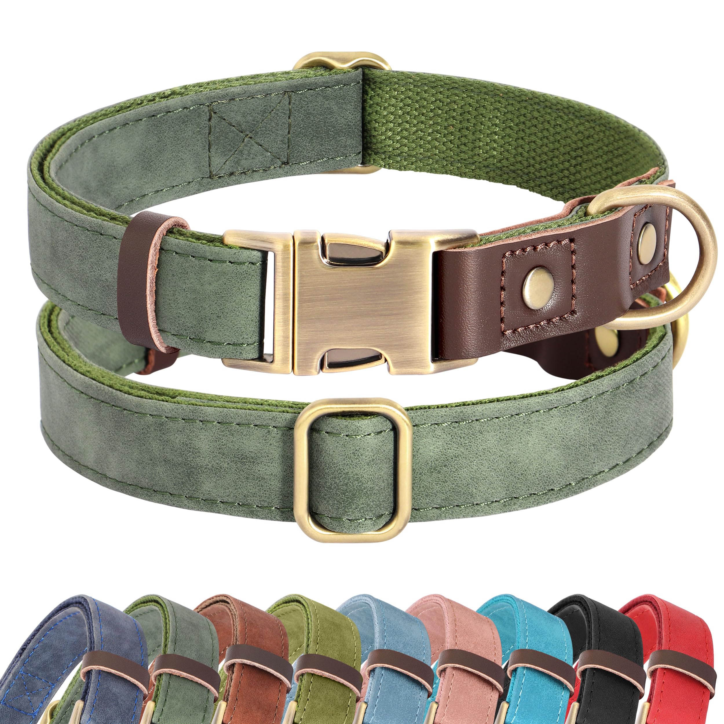 Photo 1 of Didog Soft PU Leather Dog Collars for Medium Dogs,Classic Adjustable Dog Collars with Quick Release Metal Buckle,Easy Clean and Comfortable with Nylon Lining,Green,M Neck 13-19"