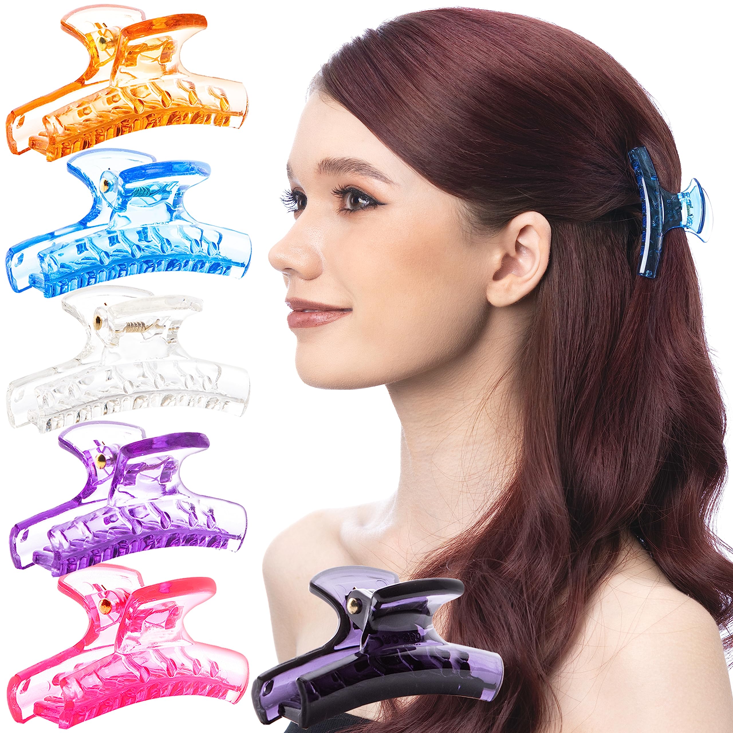 RC ROCHE ORNAMENT 6 Pcs Womens Butterfly Sectioning Styling Durable Strong Hold Salon Professional Hairdresser Non Slip Hair Accessories Clamp Jaw Claw Clips, Medium Transparent Multicolor