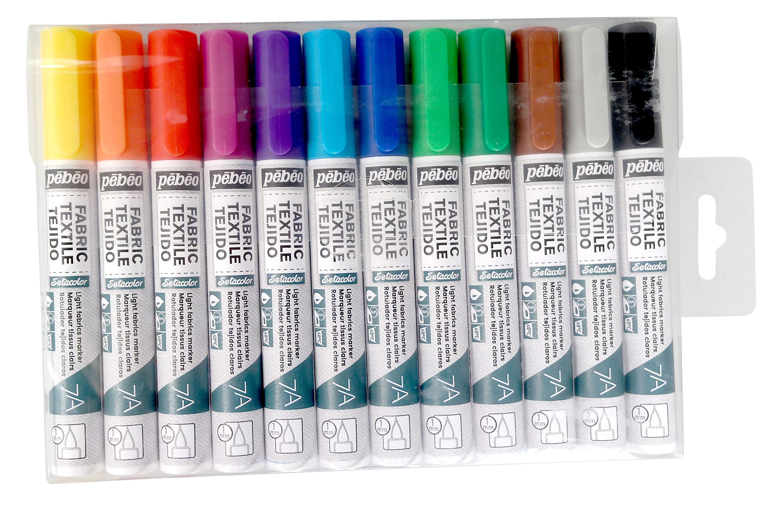 Pebeo 7A Light Fabric Marker Set - 1mm, Set of 12