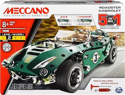 Meccano Erector Roadster 5 in 1 Pull Back Car Building Kit 174 Parts