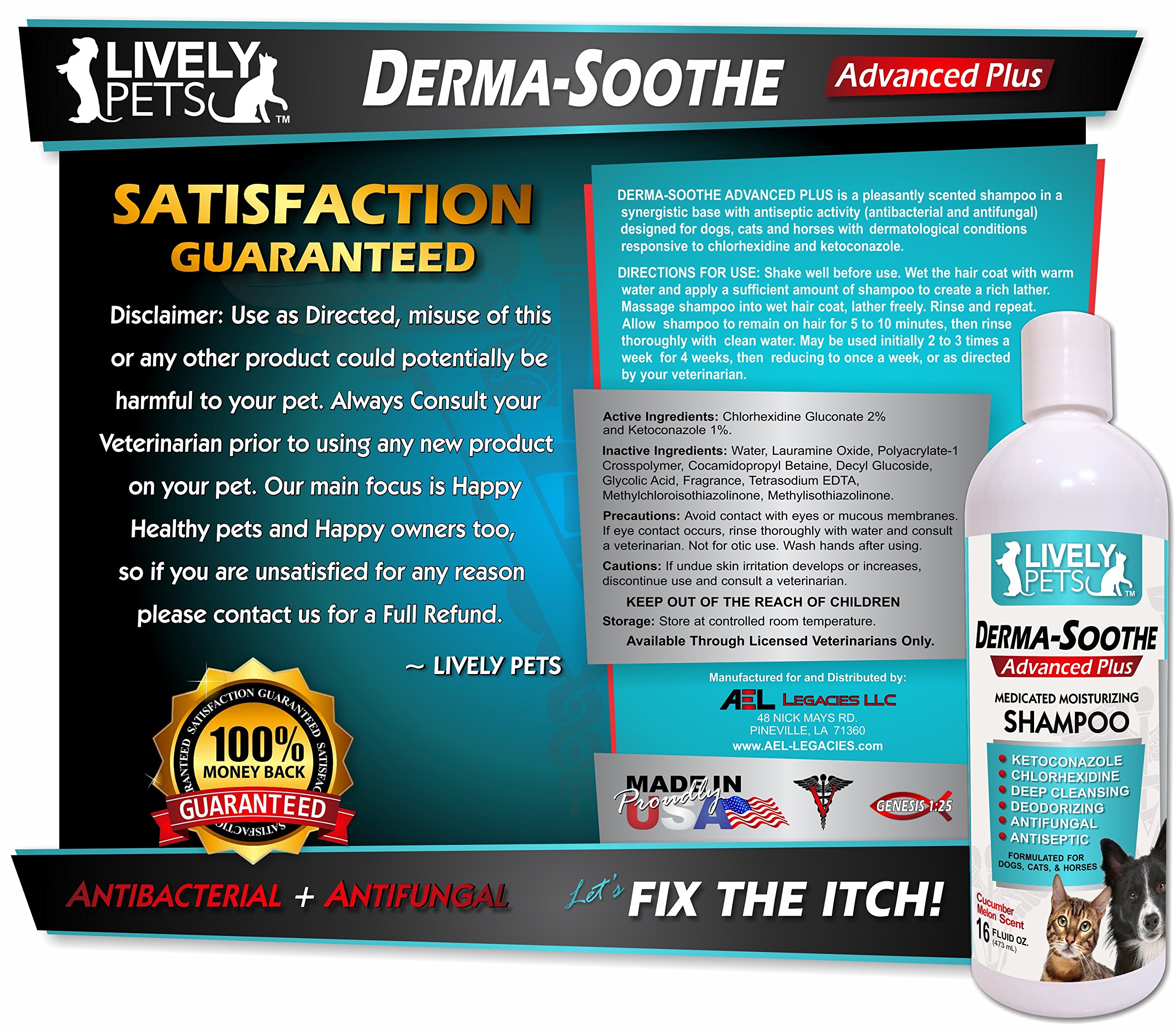 Lively Pets Medicated Shampoo for Dogs Ketoconazole and Chlorhexidine